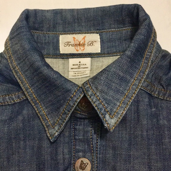 Vintage Frankie B. Blue jean Denim collared button up sleeveless romper Jumpsuit - Picture 6 of 12